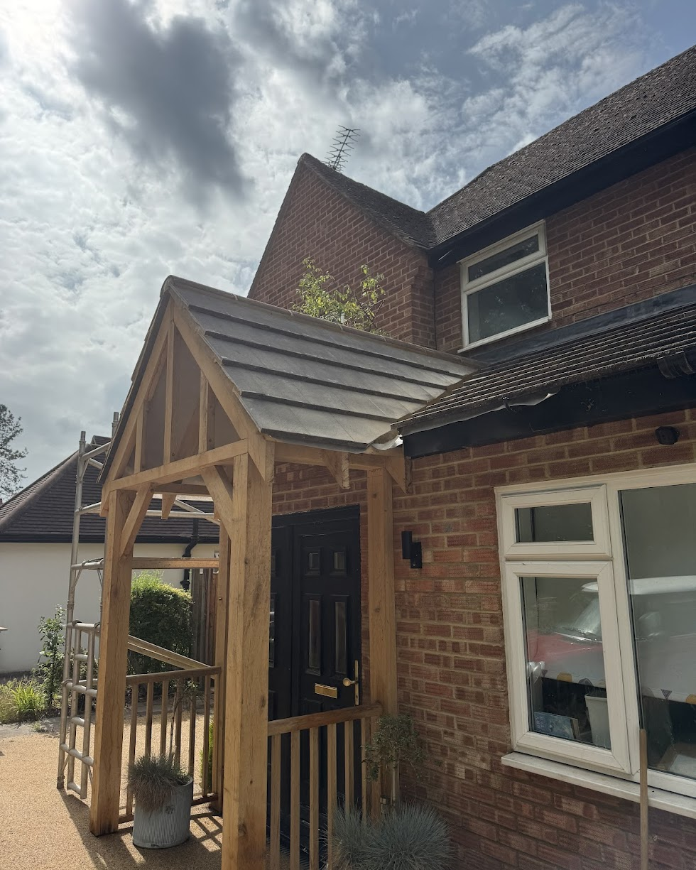Oak porch with lead roof
